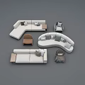 Modern Neutral Sofa Set With Curved Rectangular Designs And Accent Pillows 3d model