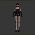 Woman In Black And Red Bodysuit With Mechanical Armor Arm And Leg Design