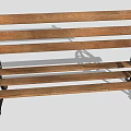 Sturdy Outdoor Wooden Bench With Slatted Seat Back And Metal Armrests Frame