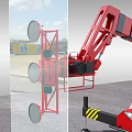 Red Industrial Mobile Crane With Striped Boom For Heavy Duty Construction Work