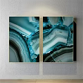 Double Panel Abstract Paintings With Teal Agate Like Texture Gold Frame Wall Mounted 3d model