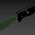 Weapon Knife With Green Blade Worn Marks Black Handle And Metal Rivets