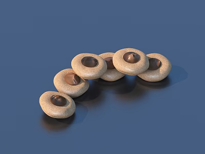 Brown Round Cookies With Chocolate Filling Arranged In Curve On Dark Background 3d model