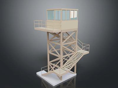 Scenic Watchtower Structure With Staircase Platform And Beige Metal Frame Design 3d model