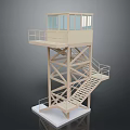 Scenic Watchtower Structure With Staircase Platform And Beige Metal Frame Design