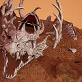 Desert Scene Featuring Dragon Skeleton Red Tent And Bone Remains