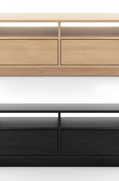 Light Wood And Black TV Stand With Drawers And Open Shelf Design 3d model