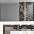 Modern Elegant Feature Wall With Gray Panels Black Marble And Golden Lines