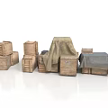Wooden Storage Boxes And Small Ladder Covered With Cloth For Home Organization