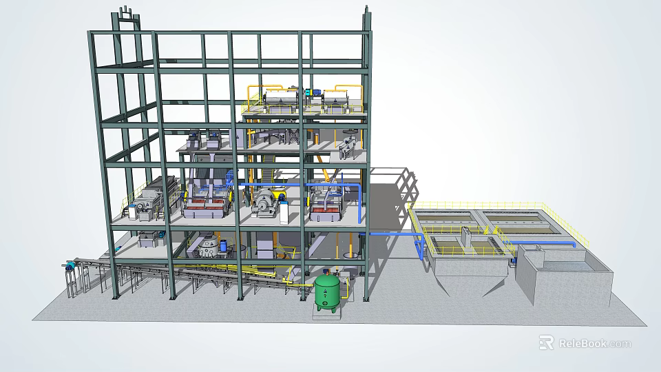 Multi Level Industrial Equipment With Steel Frame Structure And Production Line Components 3d model