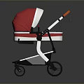 Modern Red And White Baby Stroller With Orange Handle And Wheels