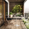 Home Garden Balcony Leisure Balcony Outdoor Sofa Leisure Chair Flowers and Plants Flower Box Plant Landscape 3d model