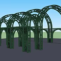 Green Metal Pergola Featuring Multiple Arched Structures Intricate Openwork And Spacious Walkway 3d model
