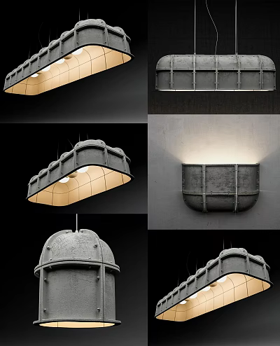 Industrial Style Lighting Fixture Set With Concrete Metal Pendants And Wall Sconces 3d model