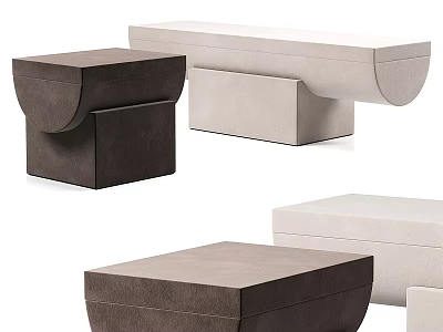 Modern Upholstered Ottoman Stools In Neutral Colors With Smooth Curved And Square Designs 3d model