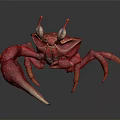3D Rendered Red Crab With Horn Like Structures And Spotted Body Legs
