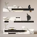 Sleek Reception Desks with Marble Countertops Black Stands and Decorations Like Small Potted Plants Sculptures