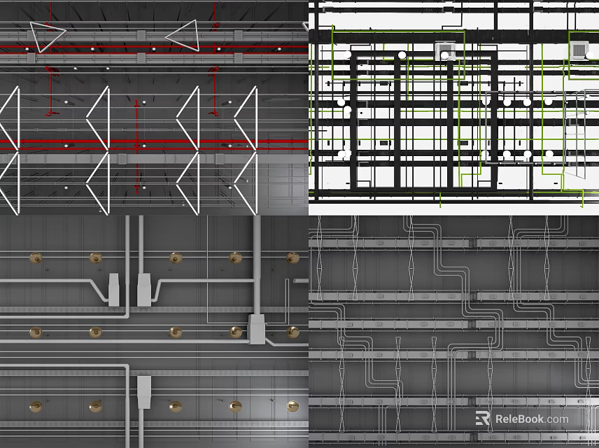 Ceiling Structural Design With Framework Pipes And Lighting Installation Grid 3d model 