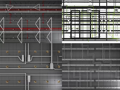 Ceiling Structural Design With Framework Pipes And Lighting Installation Grid 3d model