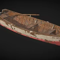 Vintage Weathered Wooden Boat With Aged Planks And Red Bottom Details