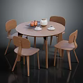 Round Wooden Dining Table Set With Four Matching Chairs And Tableware 3d model