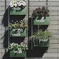 TANITAX Wall Mounted Planters With Potted Bonsai Green Purple Plants On Gray Brick Wall Chains