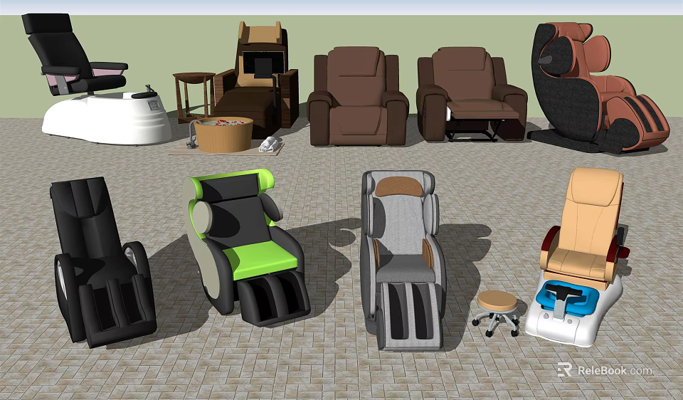 Various Styles And Colors Of Comfortable Massage Chairs For Home Relaxation 3d model 