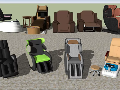 Various Styles And Colors Of Comfortable Massage Chairs For Home Relaxation 3d model