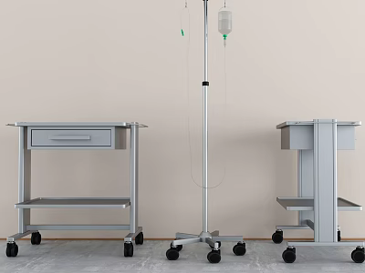 Mobile Medical Devices Set with IV Stand and Carts Featuring Wheels for Hospital Use 3d model