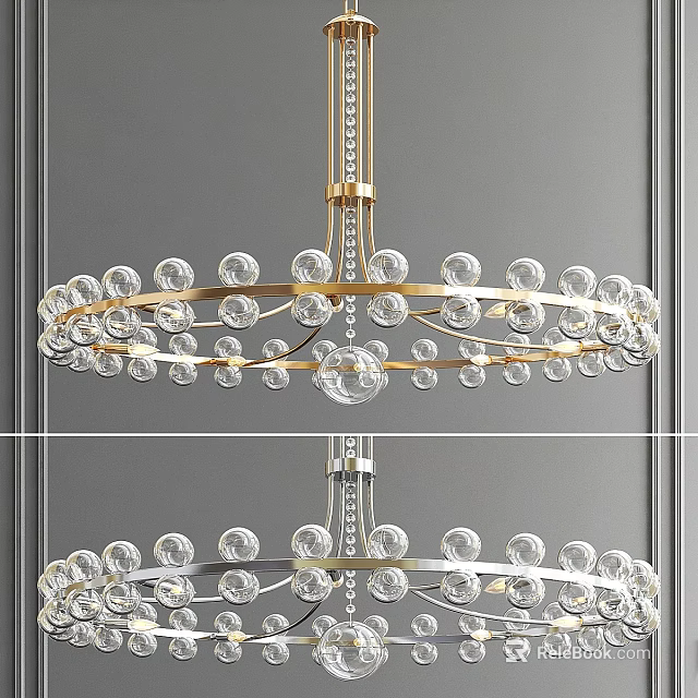 Modern Chandelier Design With Crystal Balls And Golden Silver Metal Frame 3d model 