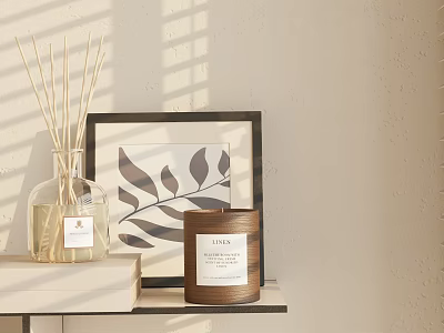 Sunlit Decorative Ornament Set With Reed Diffuser Framed Leaf Art And Scented Candle 3d model