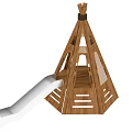 Wooden Teepee Shaped Play Equipment With Slide 3d model