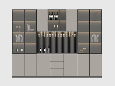 Modern Wine Cabinet Interior With Glass Shelves Wine Bottles And LED Lighting 3d model