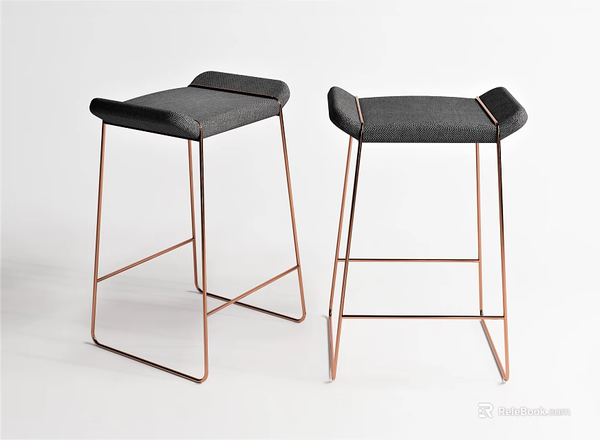 Modern Minimalist Bar Stools With Copper Metal Frame And Upholstered Seats 3d model 