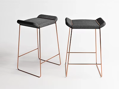 Modern Minimalist Bar Stools With Copper Metal Frame And Upholstered Seats 3d model
