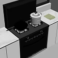 Modern Kitchen Stove With Stainless Steel Pots Pans Green Towel And Marble Countertop