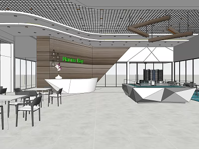 Modern Sales Office Interior Design With Reception Desk Open Space And Display Area 3d model