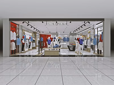 Modern Clothing Store Interior Featuring Mannequins Apparel Displays And Lighting 3d model