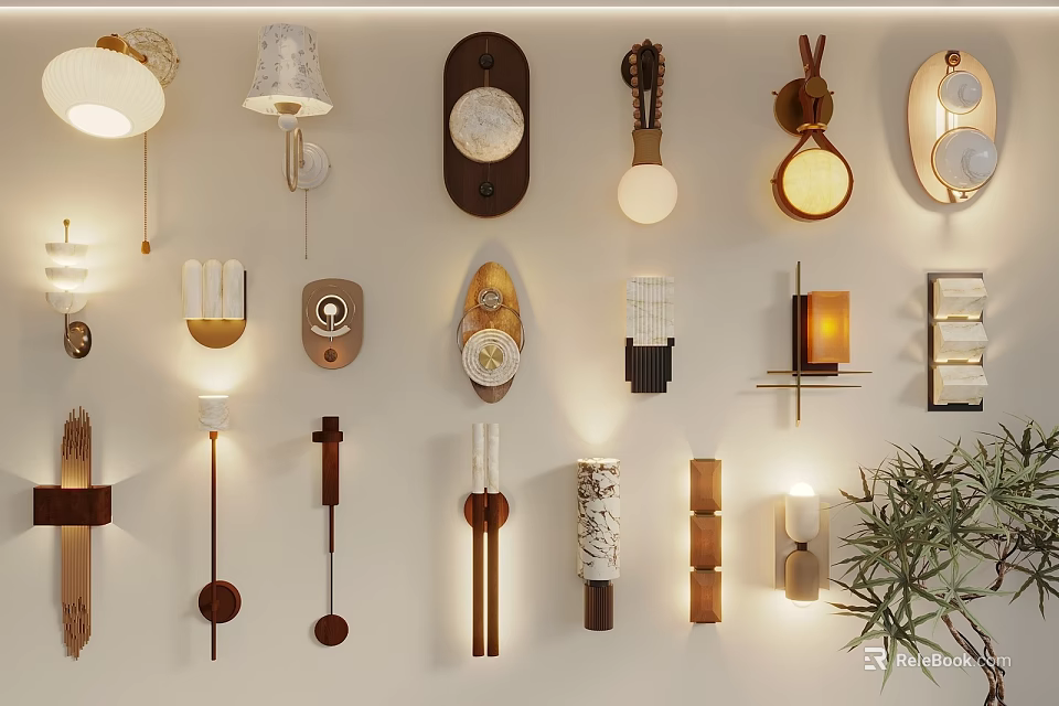 Various Modern Wall Lamps With Assorted Wooden Metal Designs For Home Interior Lighting 3d model 