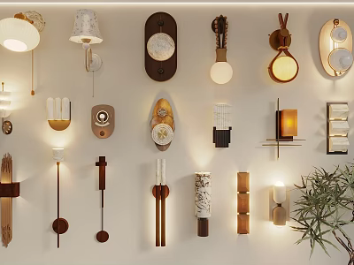 Various Modern Wall Lamps With Assorted Wooden Metal Designs For Home Interior Lighting 3d model