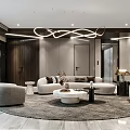 Modern Living Room Interior Design With Round Sofa TV Coffee Table And Chandelier