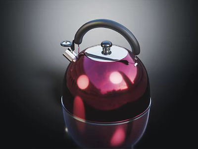 Shiny Red Metallic Kettle With Black Handle And Reflective Surface For Home Daily Use 3d model