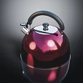 Shiny Red Metallic Kettle With Black Handle And Reflective Surface For Home Daily Use