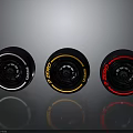 Pirelli Car Tires With Three Different Colored Accent Rings And Black Rims