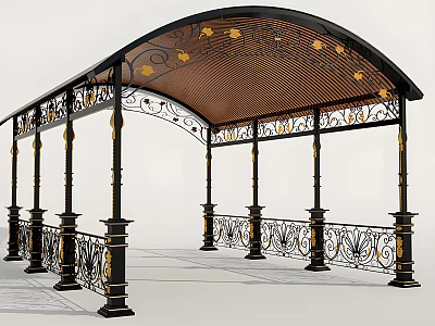 Ornate Metal Canopy With Golden Accents Decorative Columns And Intricate Railings 3d model