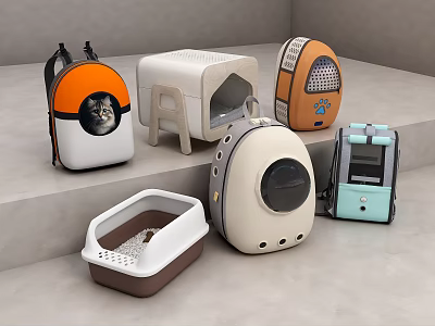 Pet Backpacks With Various Designs Including Round Window And Square Shapes In Different Colors 3d model