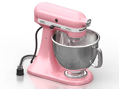 Pink KitchenAid Stand Mixer With Stainless Steel Bowl For Home Baking 3d model