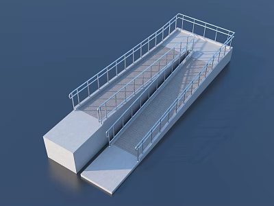 Concrete Platform Structure With Metal Railing And Accessible Ramp Design 3d model