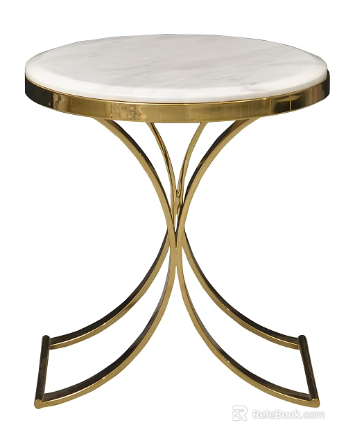 Elegant Modern Accent Table With White Marble Top And Curved Gold Metal Frame 3d model 