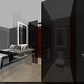 Modern Hotel Room Interior With Bed Bathroom Mirror And Decorative Painting